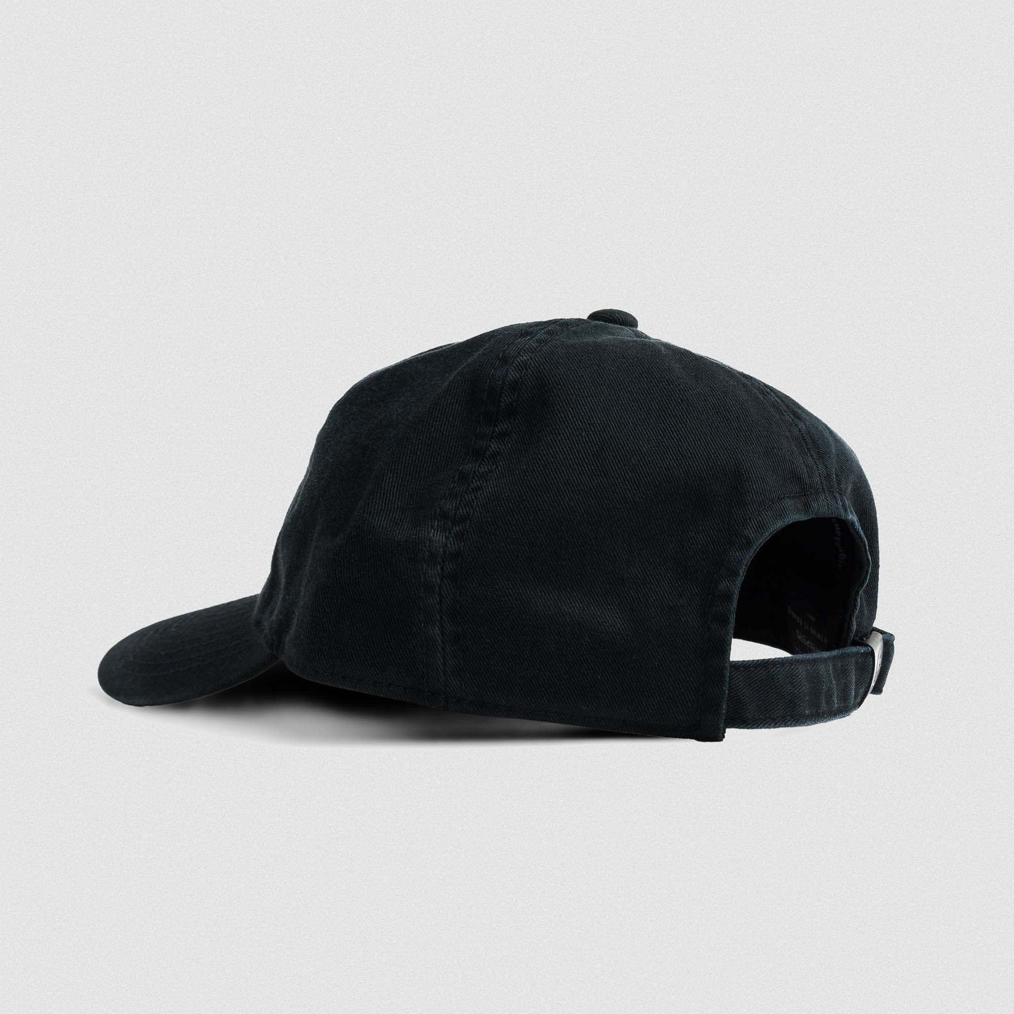Washed 6-Panel Dad Hat - Black/Black lay flat back view