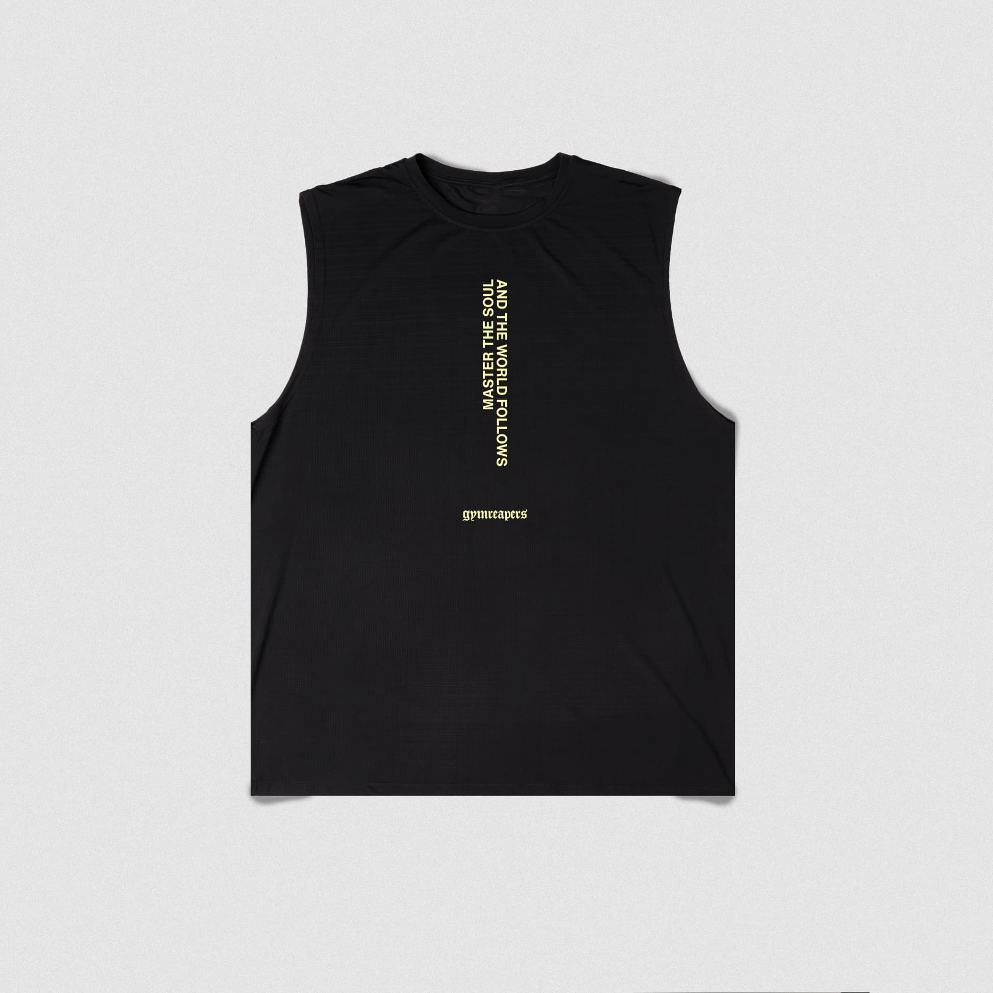 Master The Soul Tank Top front shot on studio gray background.