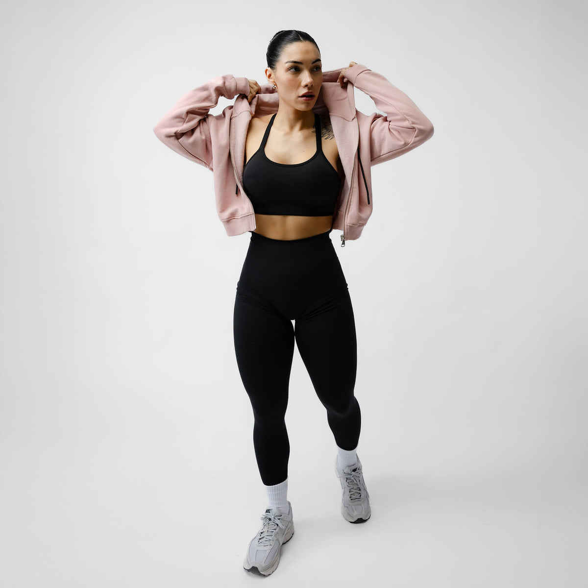 Mauve Striped Ribbed Trim Side Slit Relaxed Hoodie