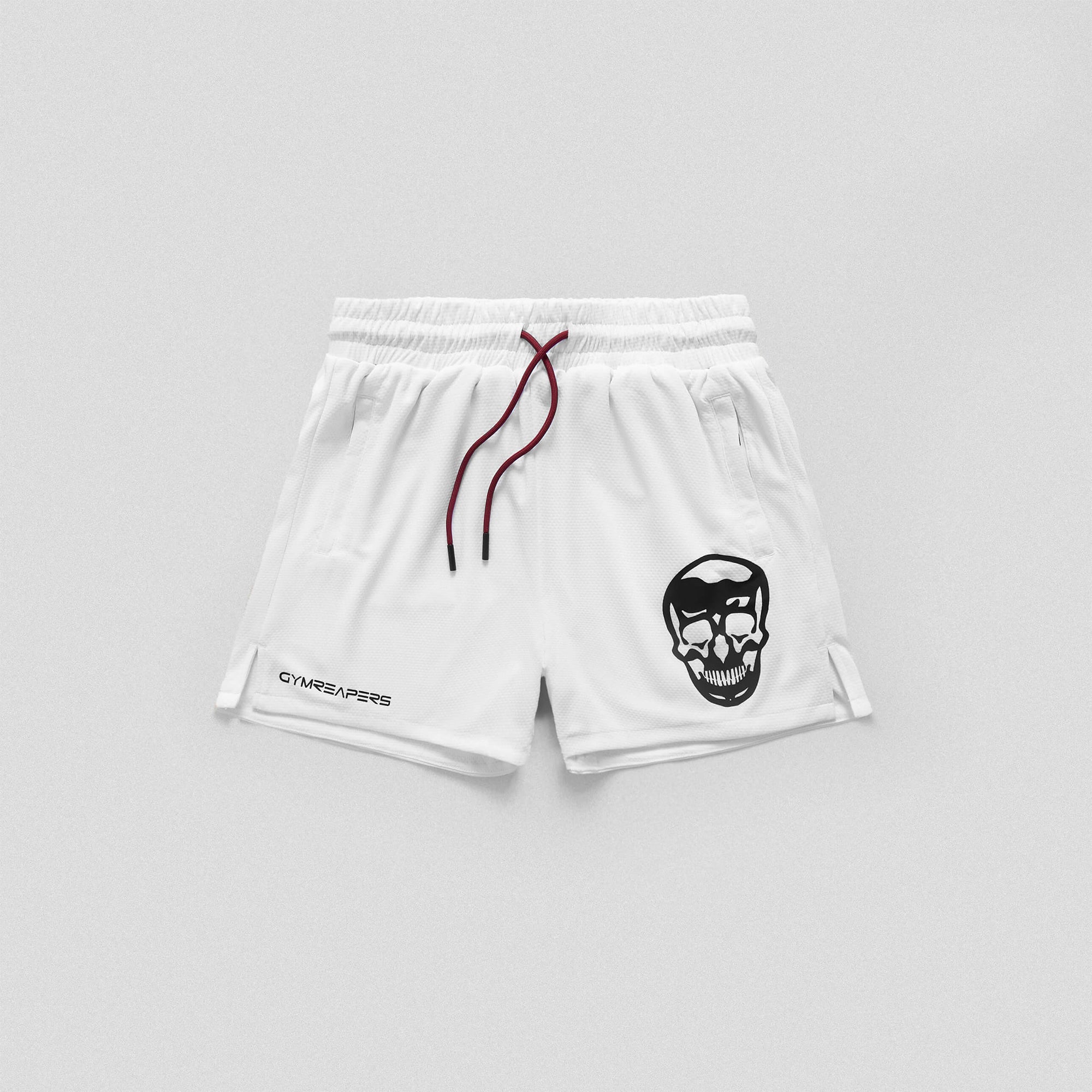 mesh shorts white with red string front