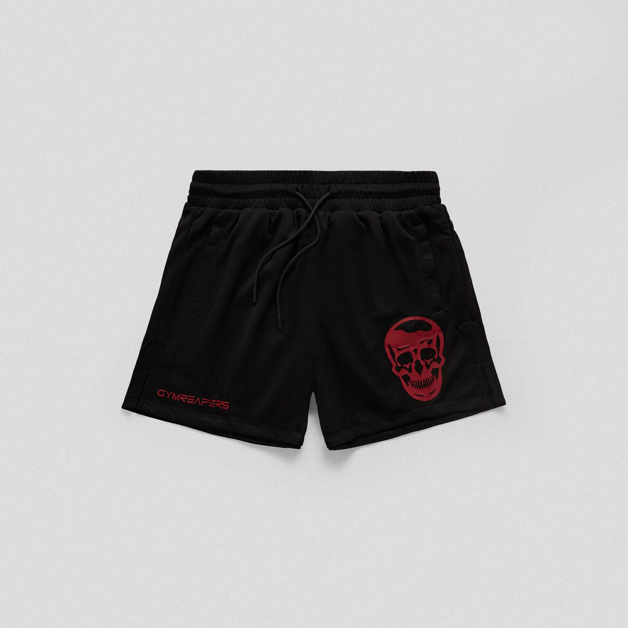 mesh shorts black red front