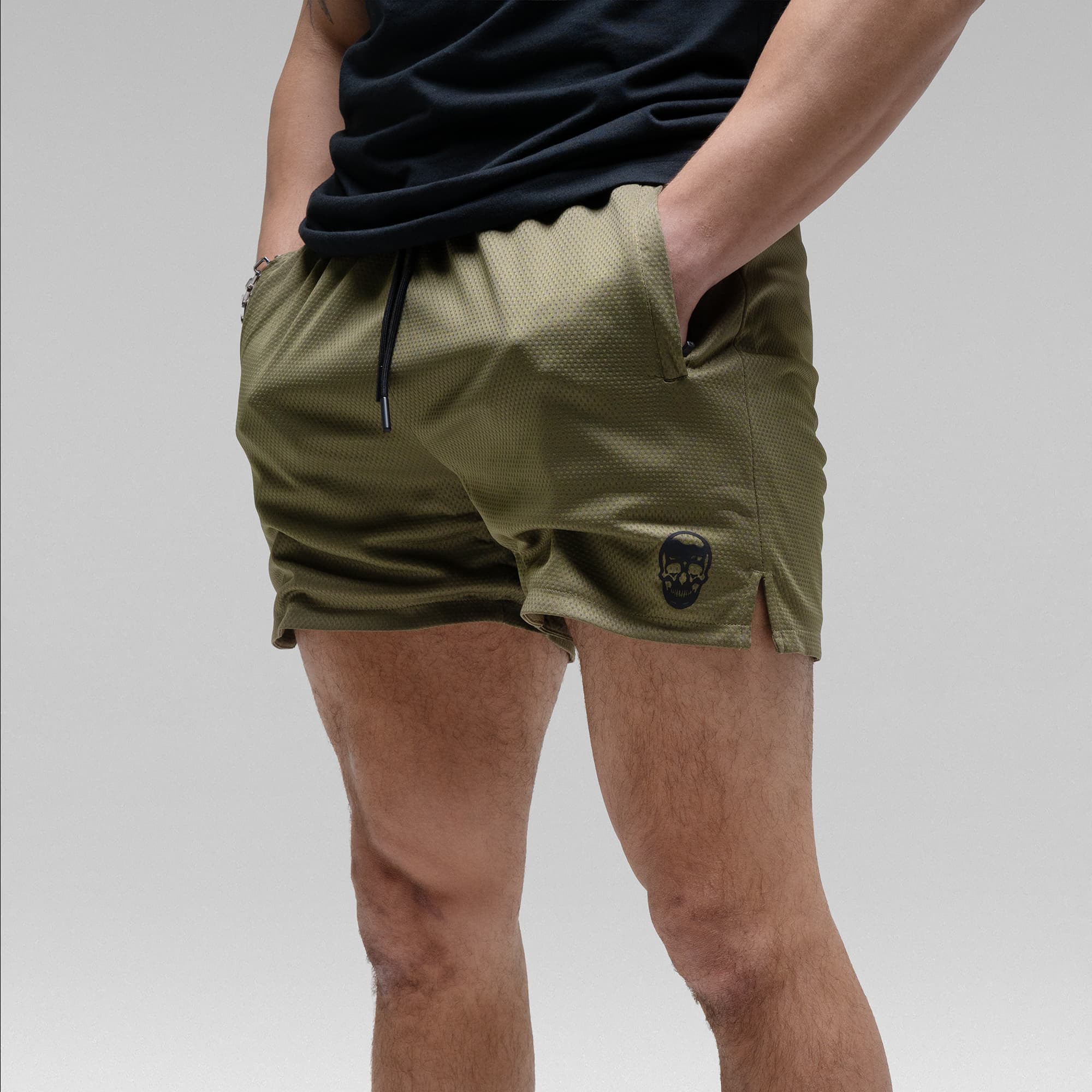 Core Skull Mesh Training Shorts - Khaki Green