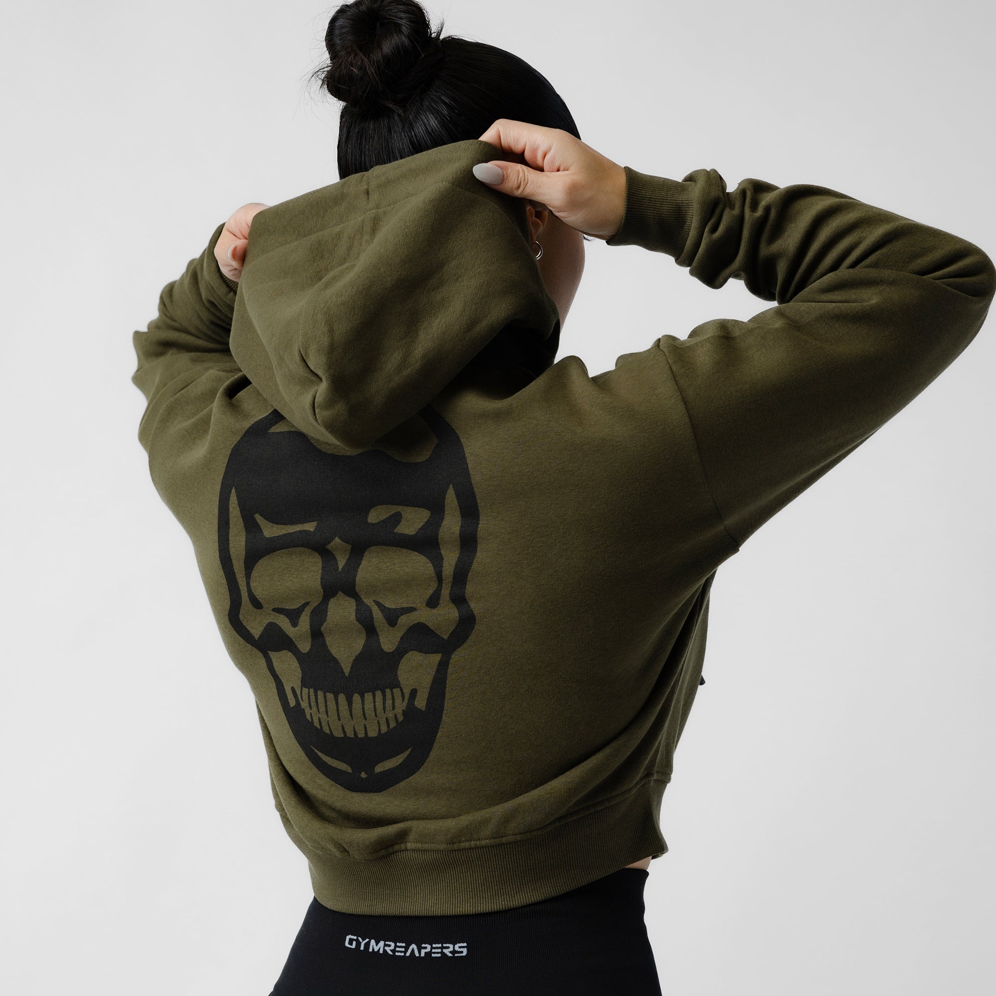 od green black cropped hoodie back skull