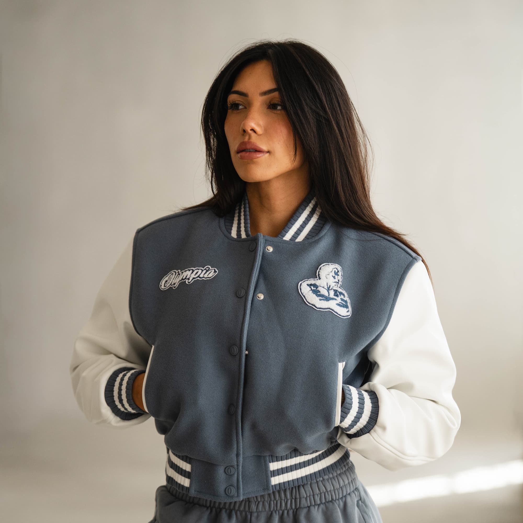 Olympia Cropped Varsity Jacket
