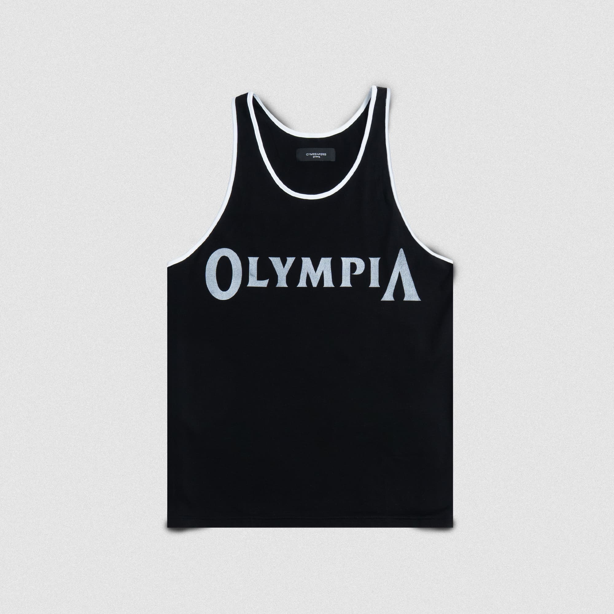 Front view of the Bound Edge Classic Olympia Stringer with white trim and bold Olympia logo across the chest.