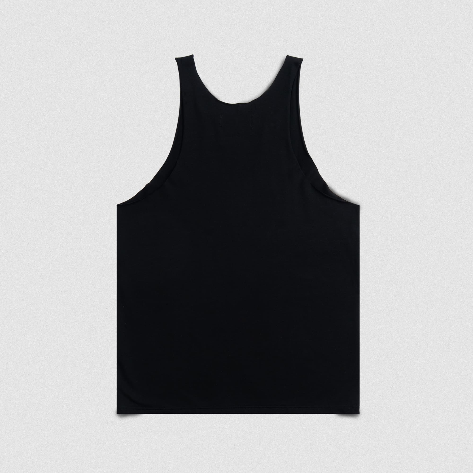 Back product view of the Raw Hem Olympia Training Stringer in solid black with a clean minimalist finish.