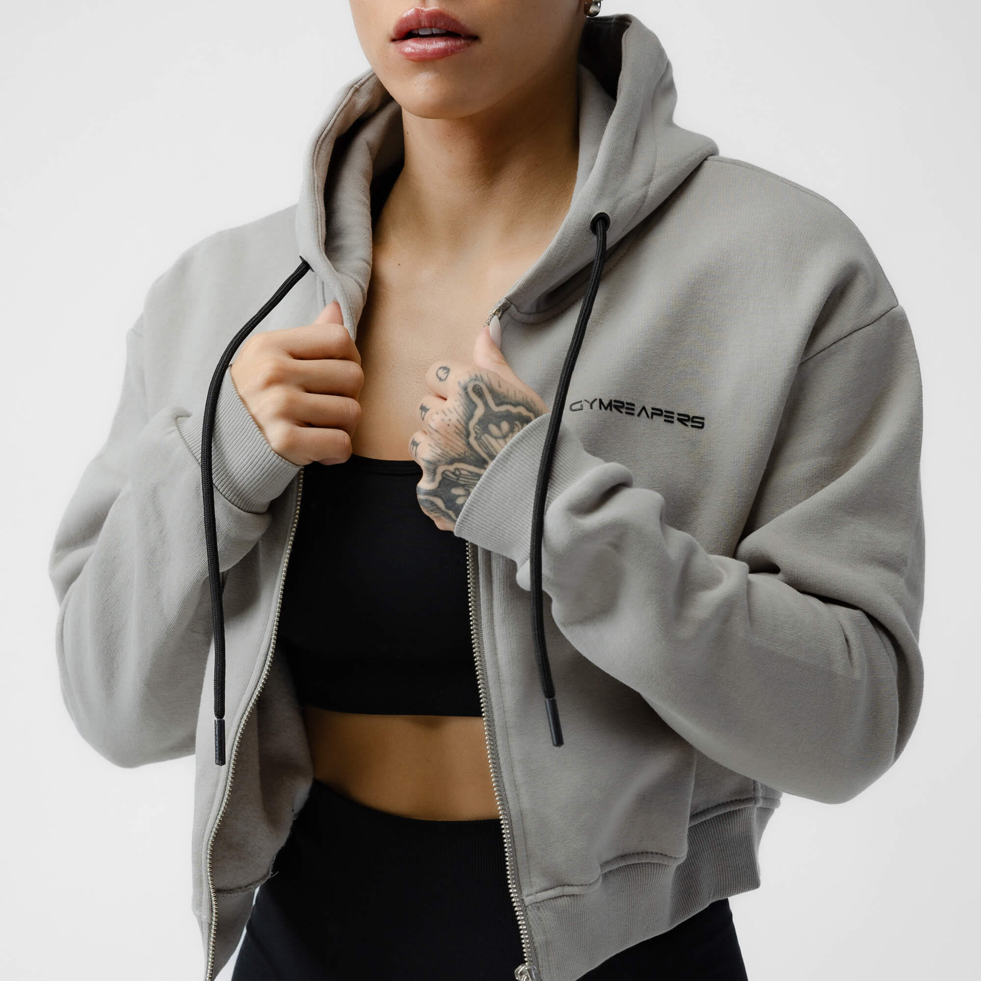 slate cropped hoodie front detail