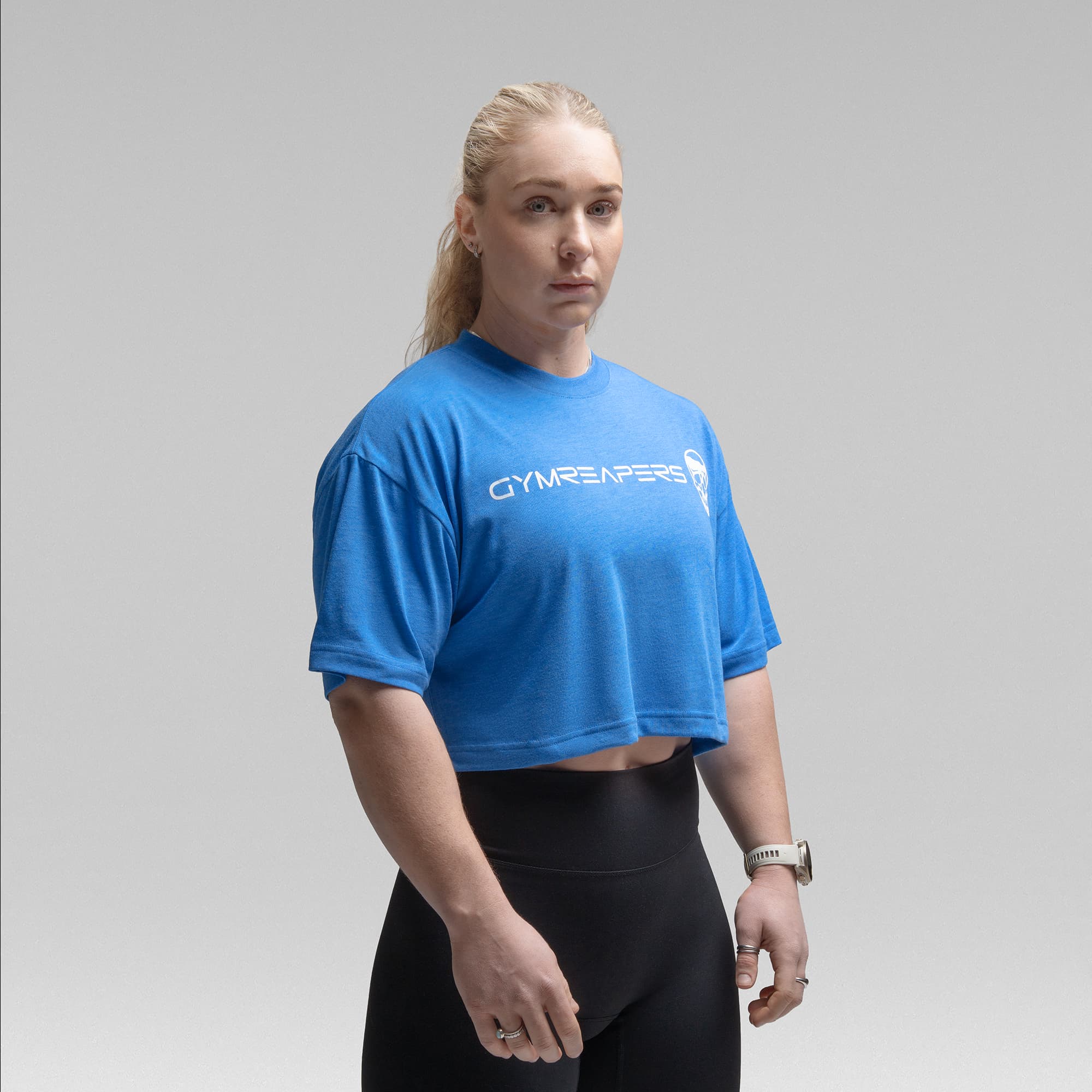 Active Tri-Blend Cropped Tee - Electric Blue/White