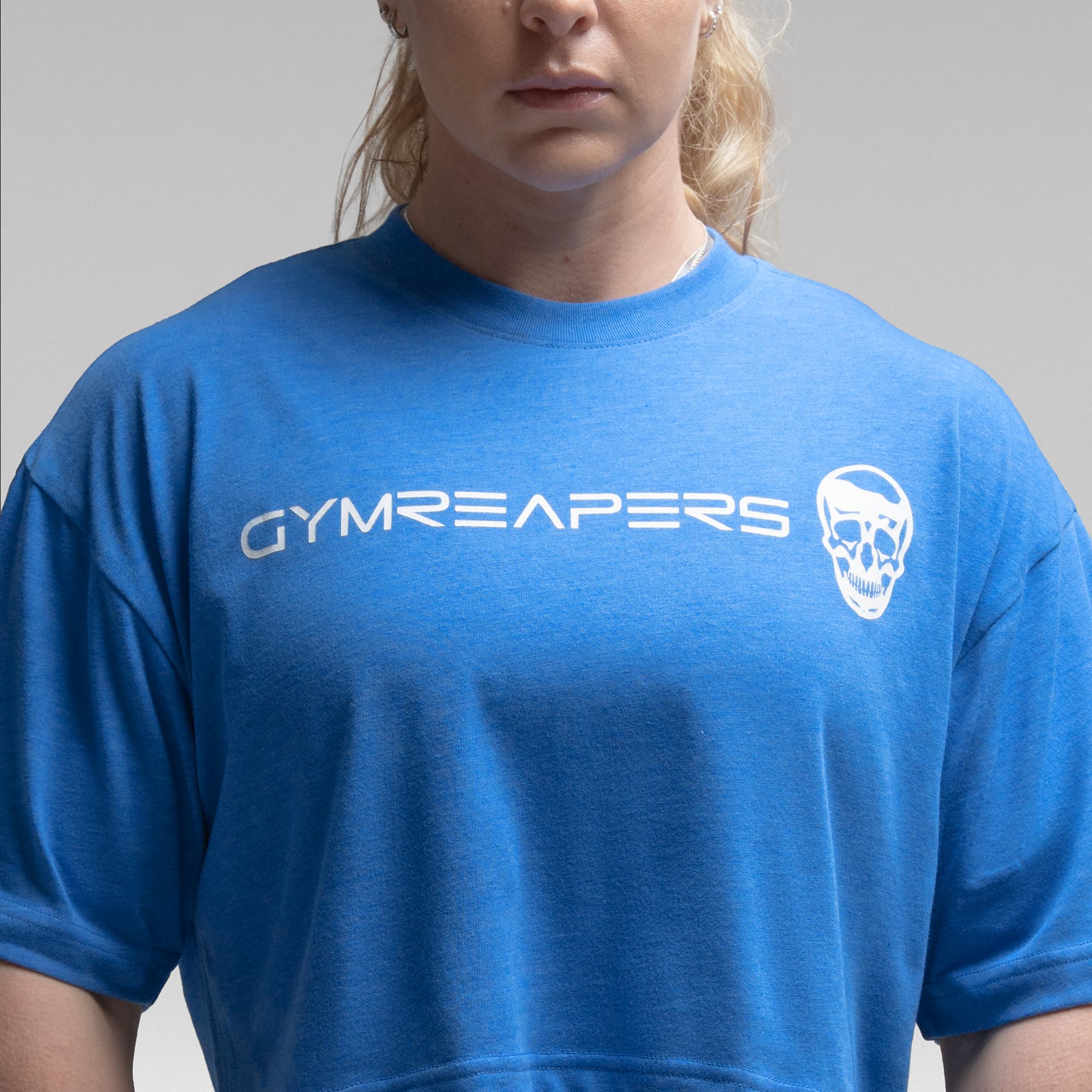 Active Tri-Blend Cropped Tee - Electric Blue/White