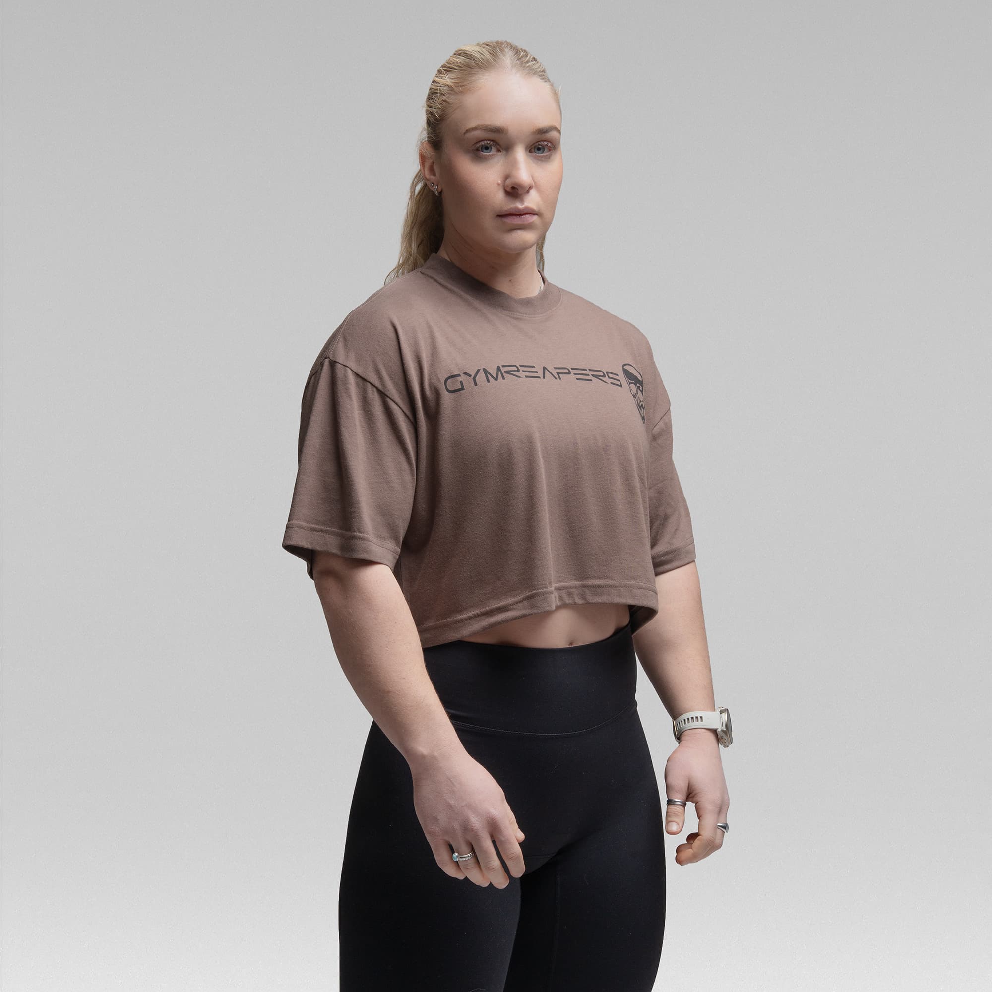Active Tri-Blend Cropped Tee - Toffee/Black