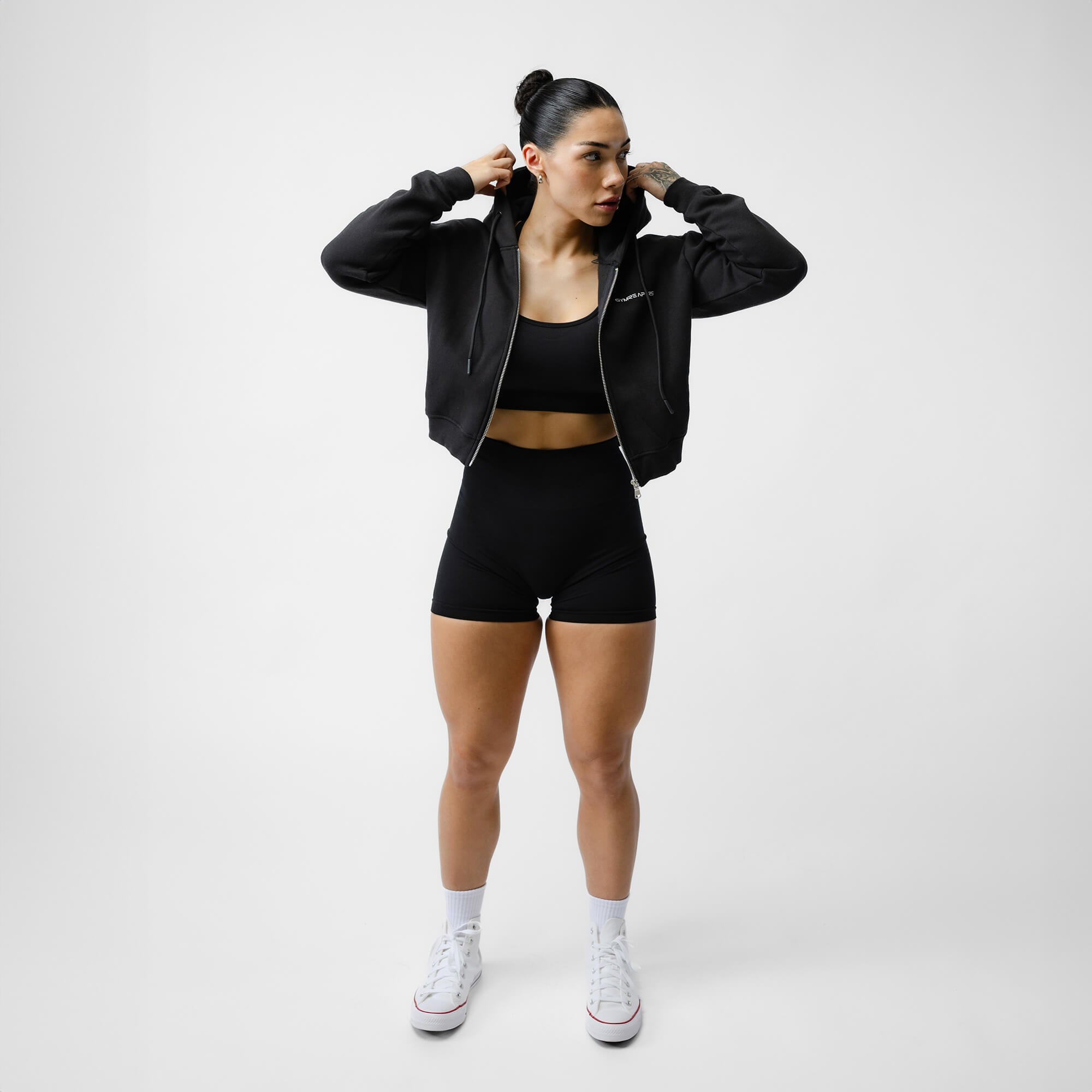 black white cropped hoodie front