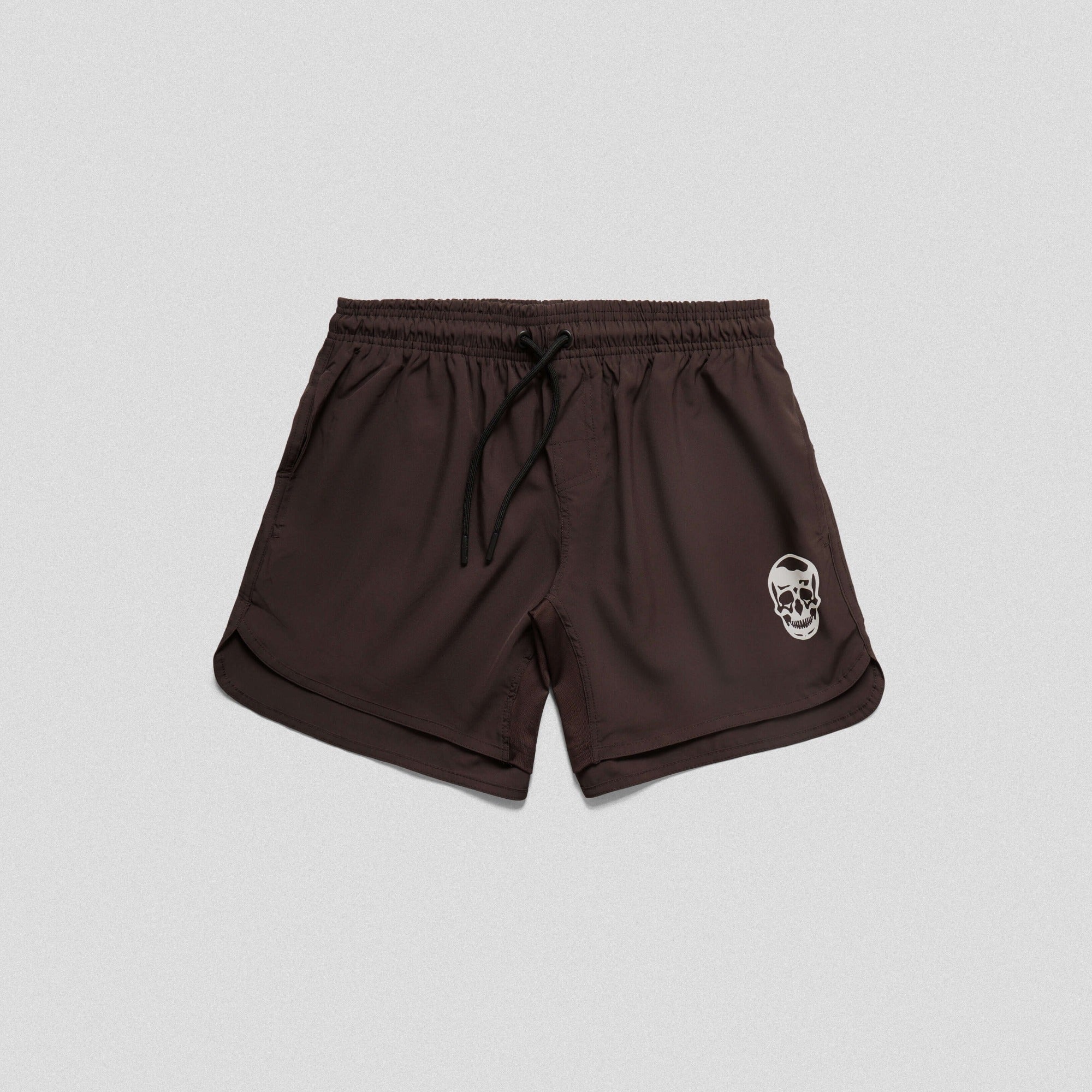 brown training shorts front flat