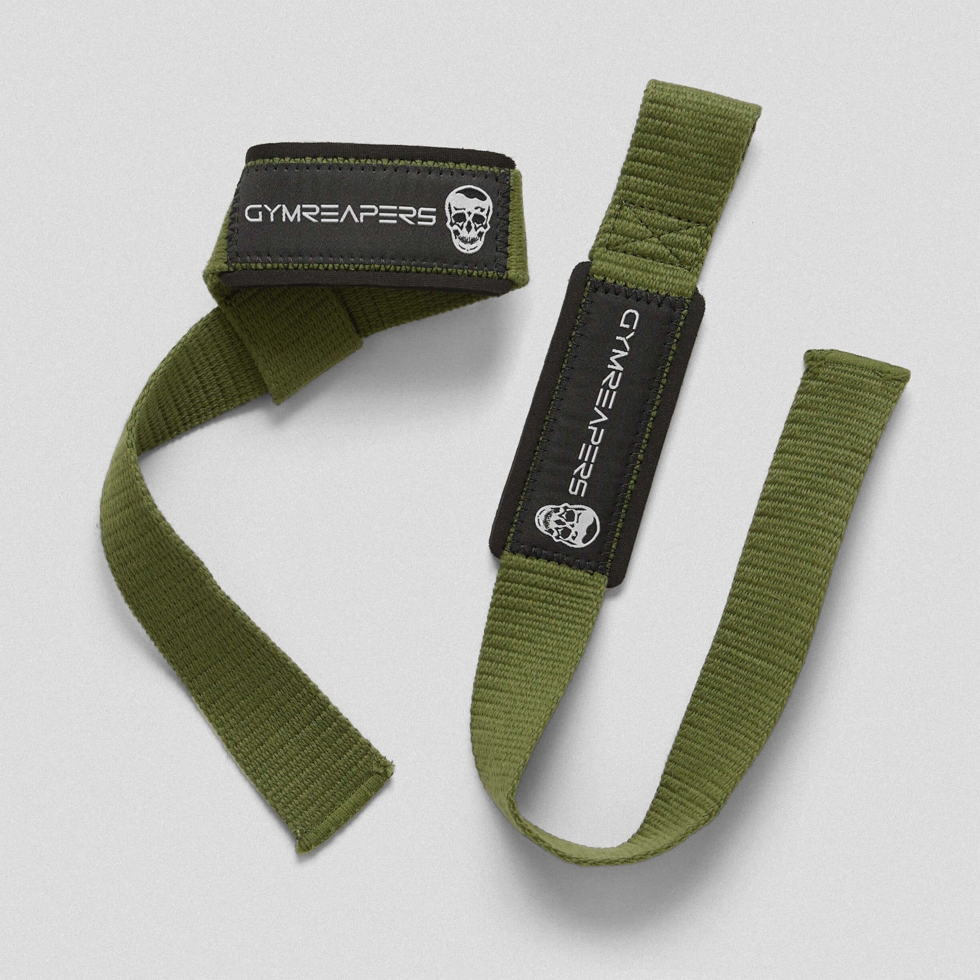 green lifting straps flat and wrapped
