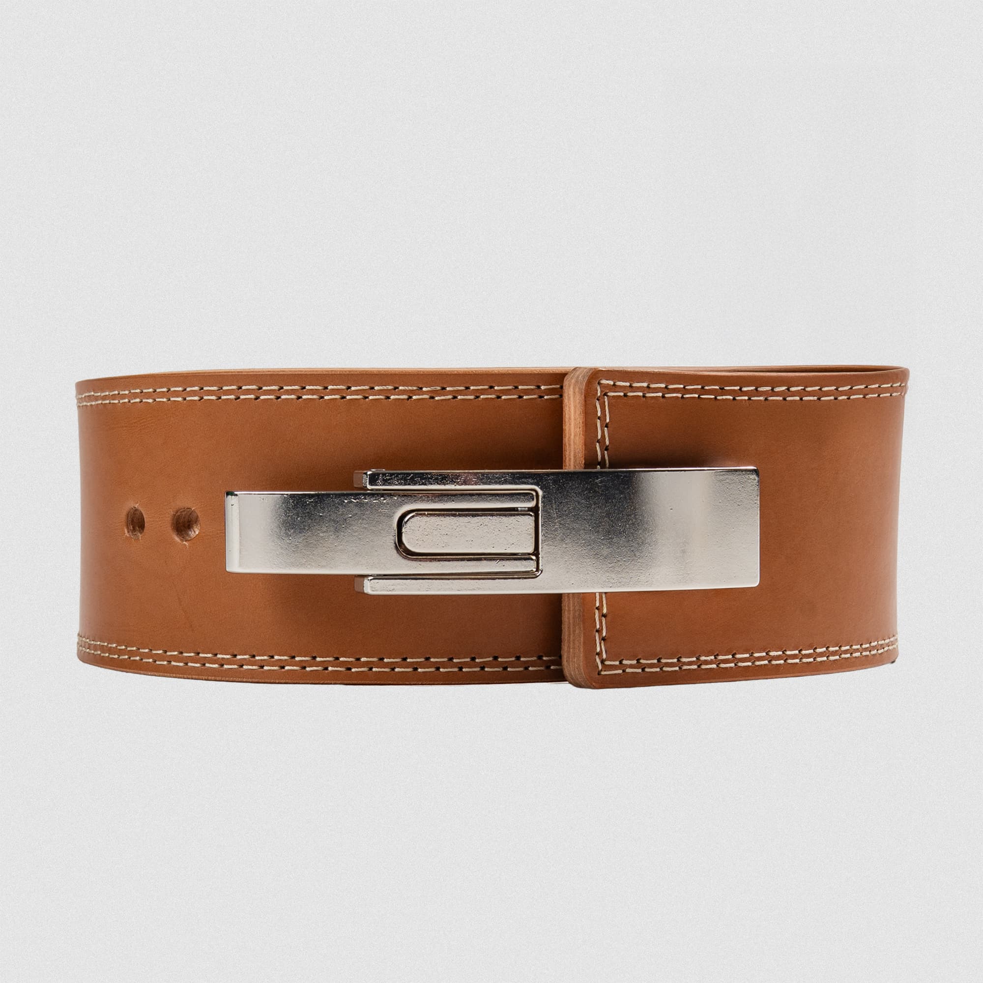 Heritage lever belt front view showcasing nickel lever attachment