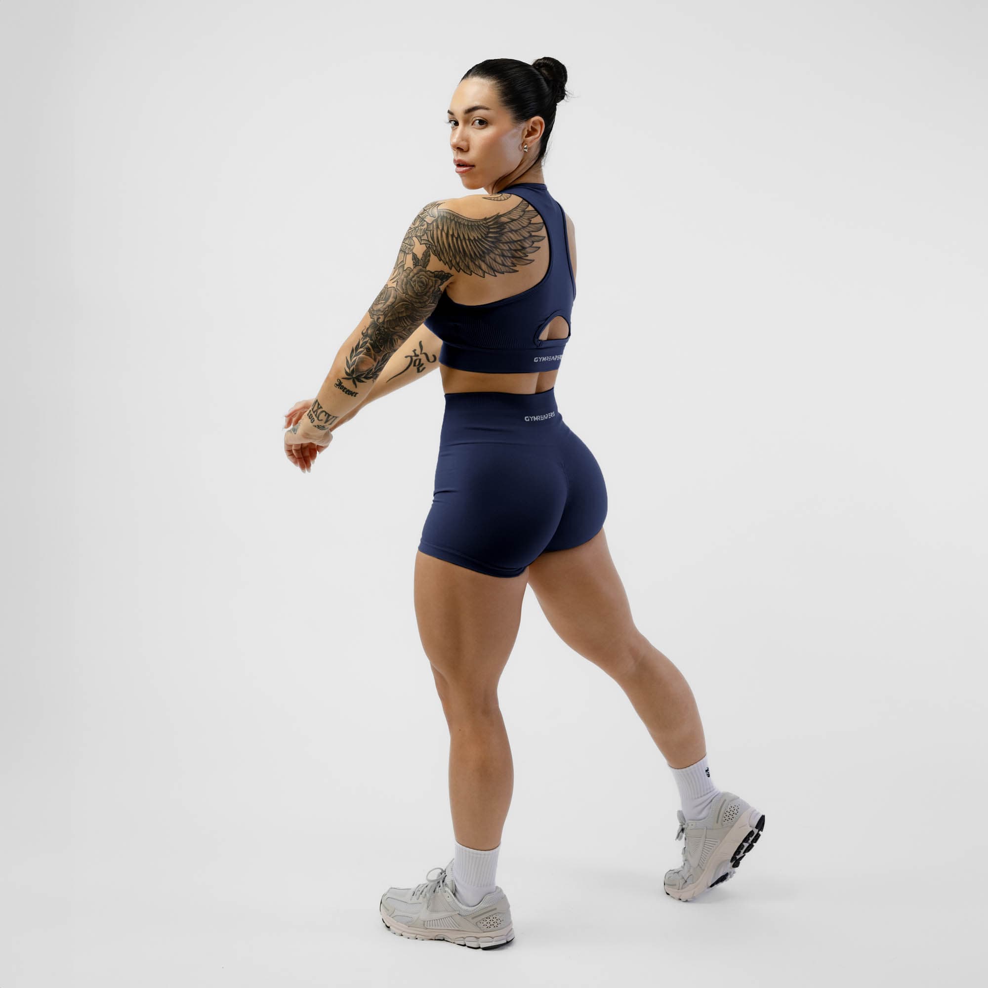 Athlete wearing the Cobalt Halo Shorts full body shot