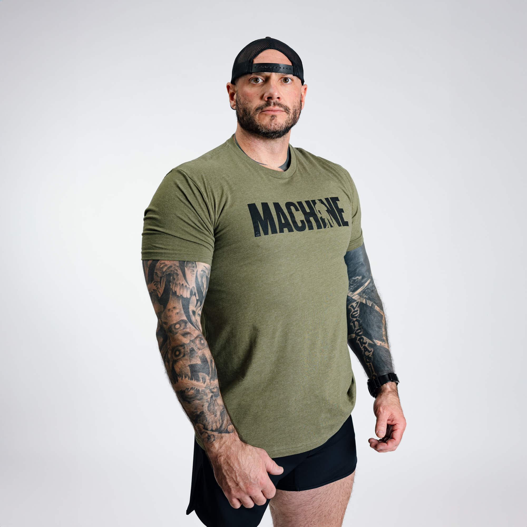 machine stamp tee military green front athlete
