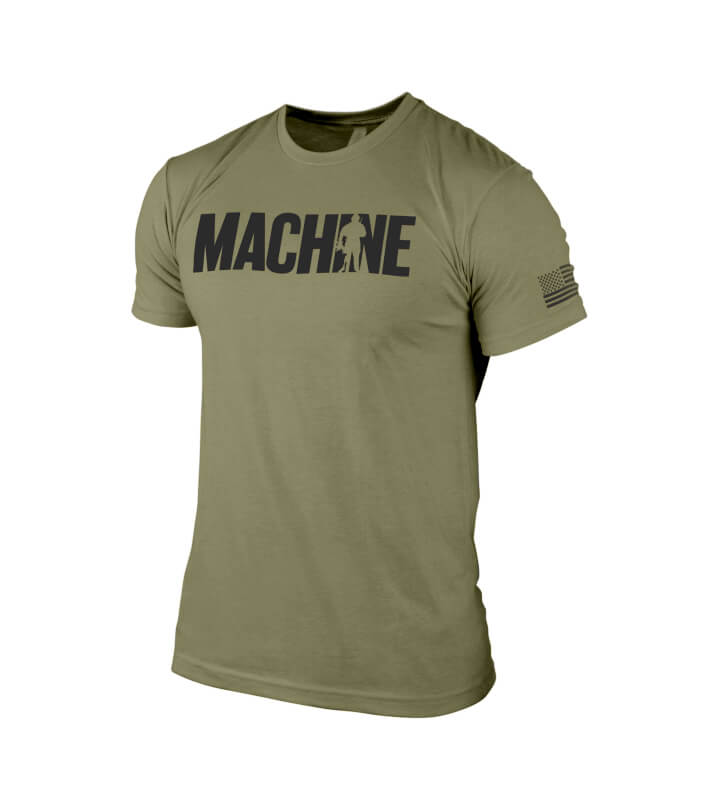 machine stamp tee military green front