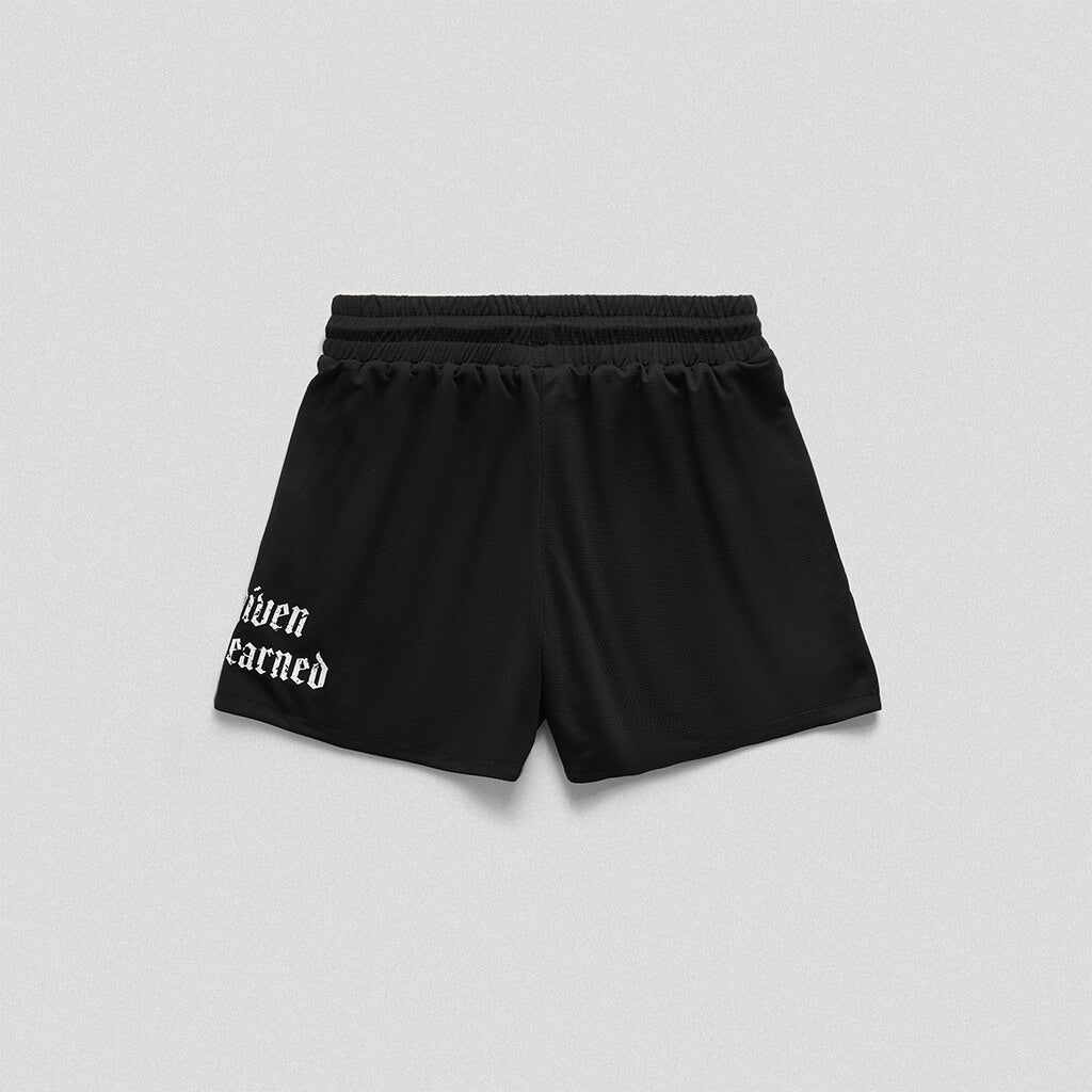 mantra mesh shorts black white back