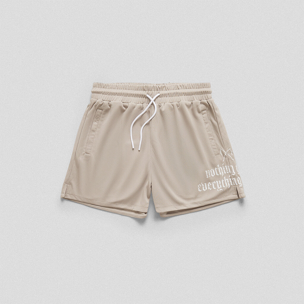 mantra mesh shorts khaki front