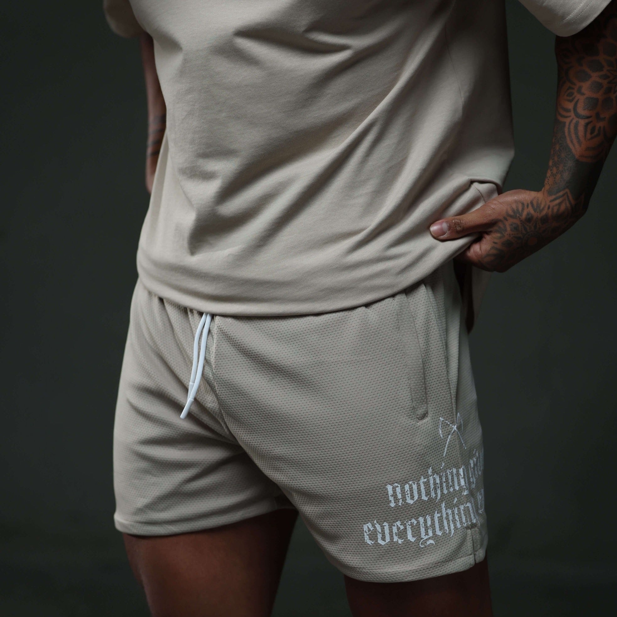 mantra shorts khaki studio lifestyle