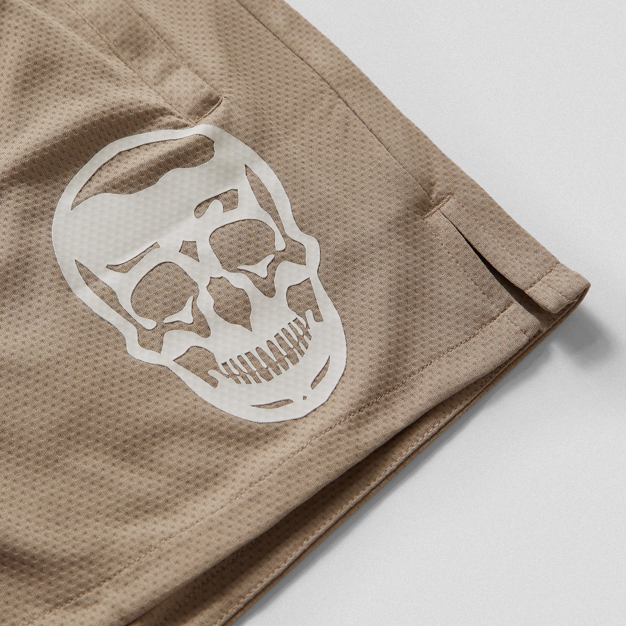 mesh shorts khaki white skull detail