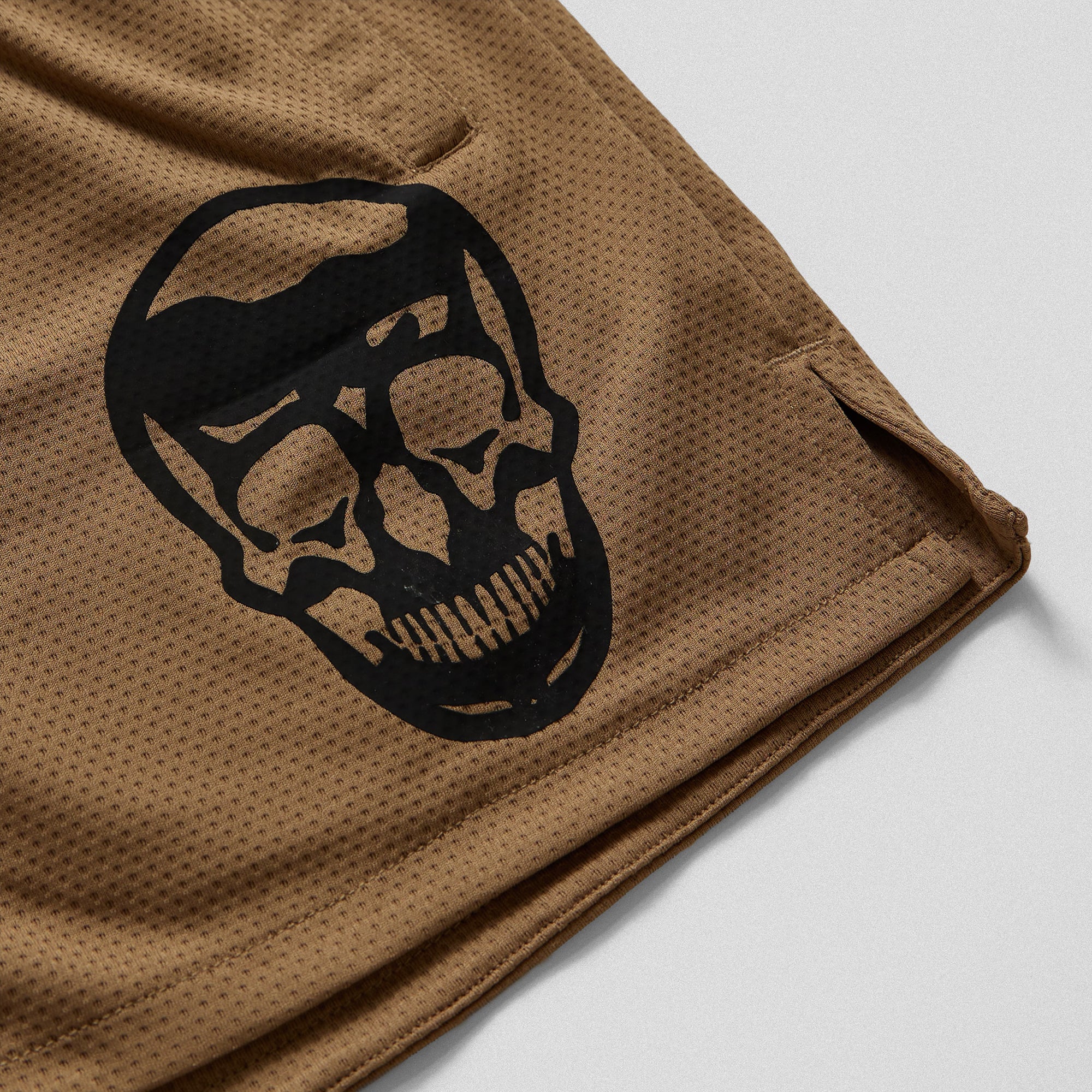 mesh shorts sand black skull detail