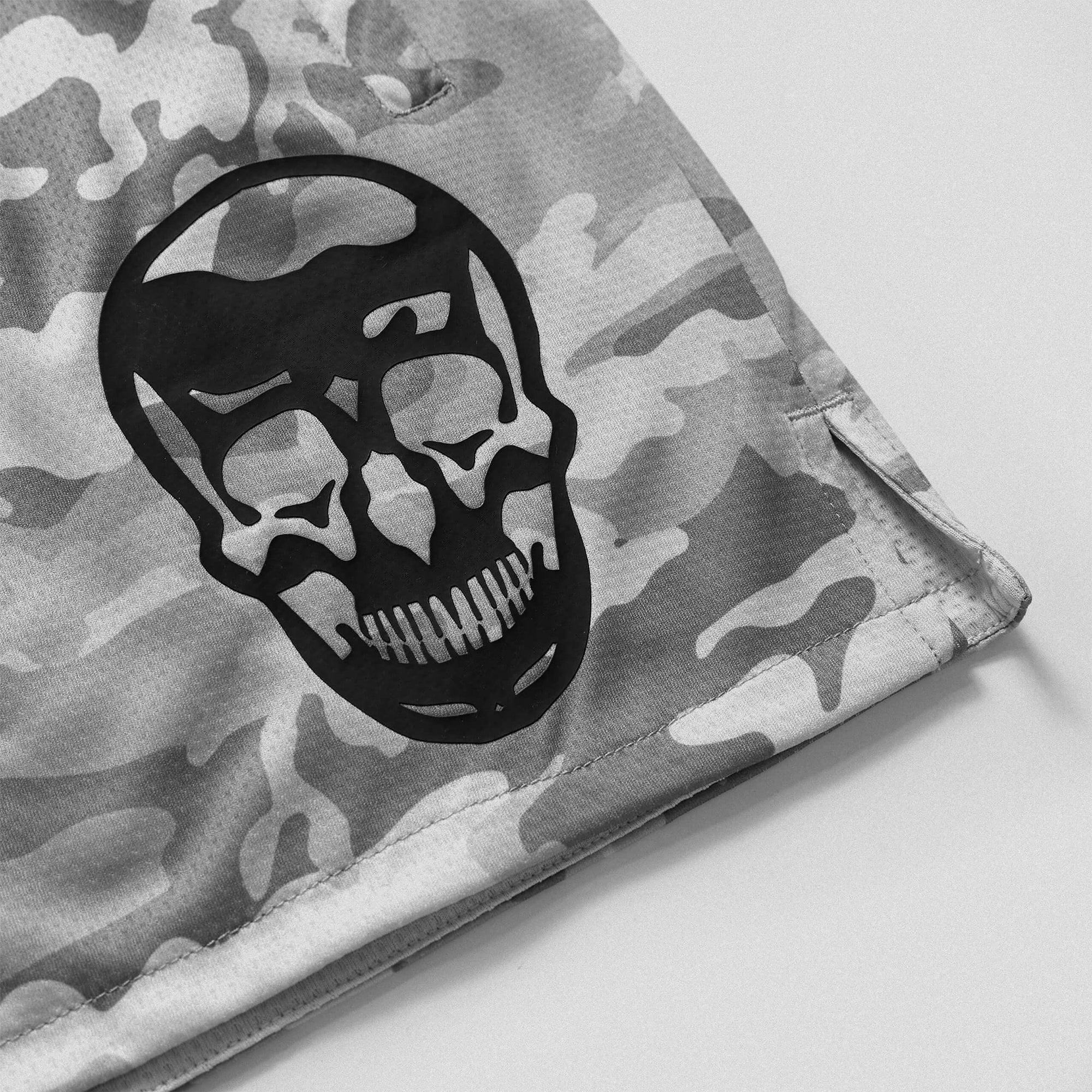 mesh shorts white camo skull detail