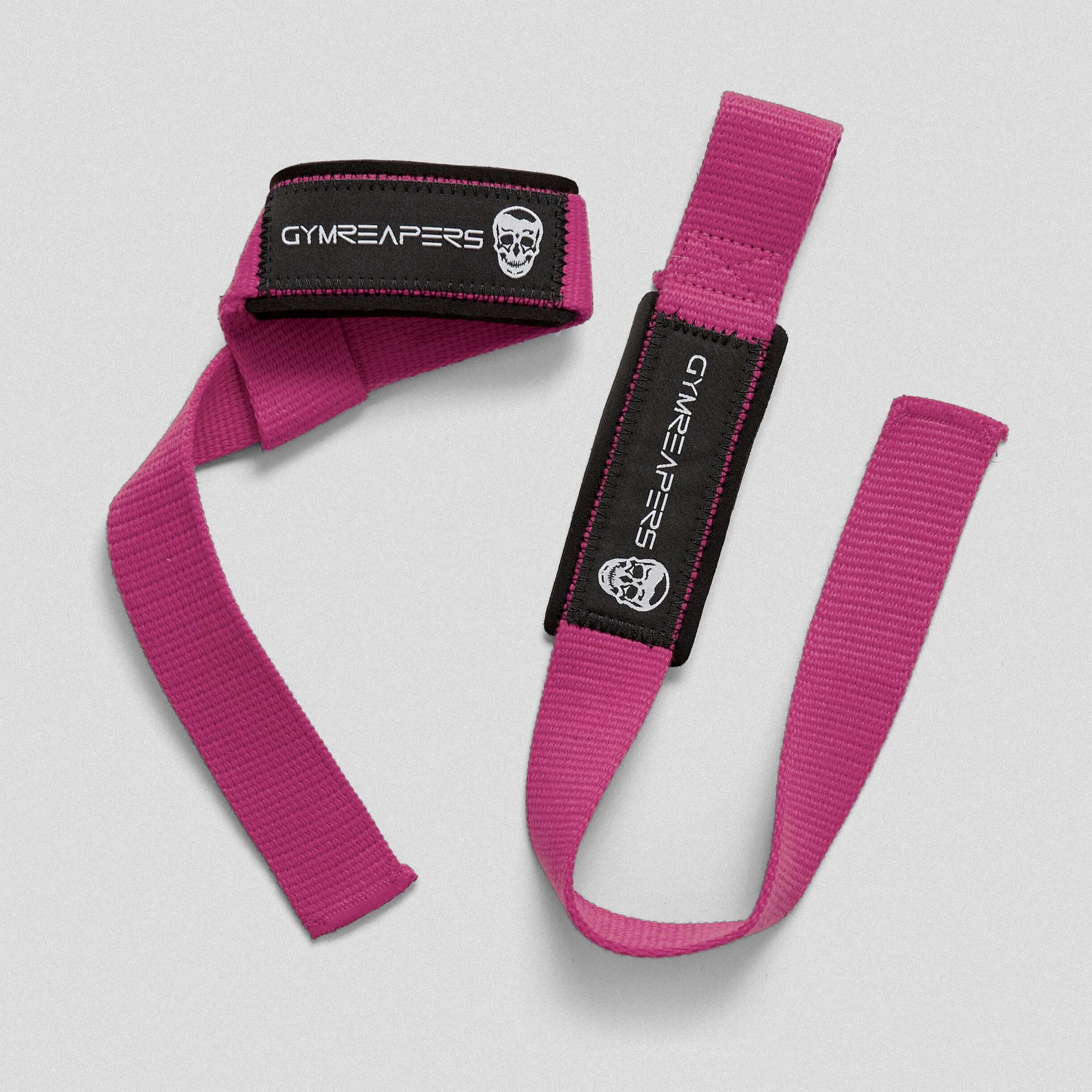 pink lifting straps flat and wrapped