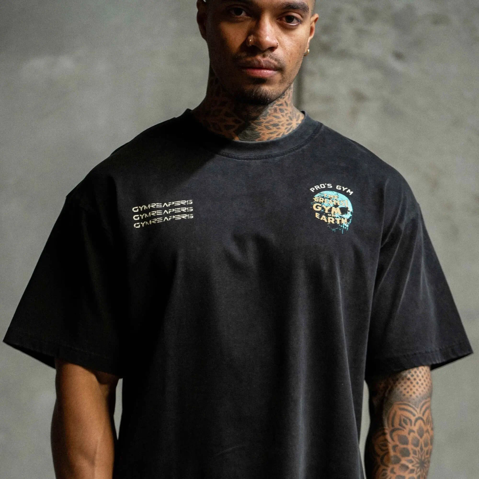 pros gym tee front full view concrete background