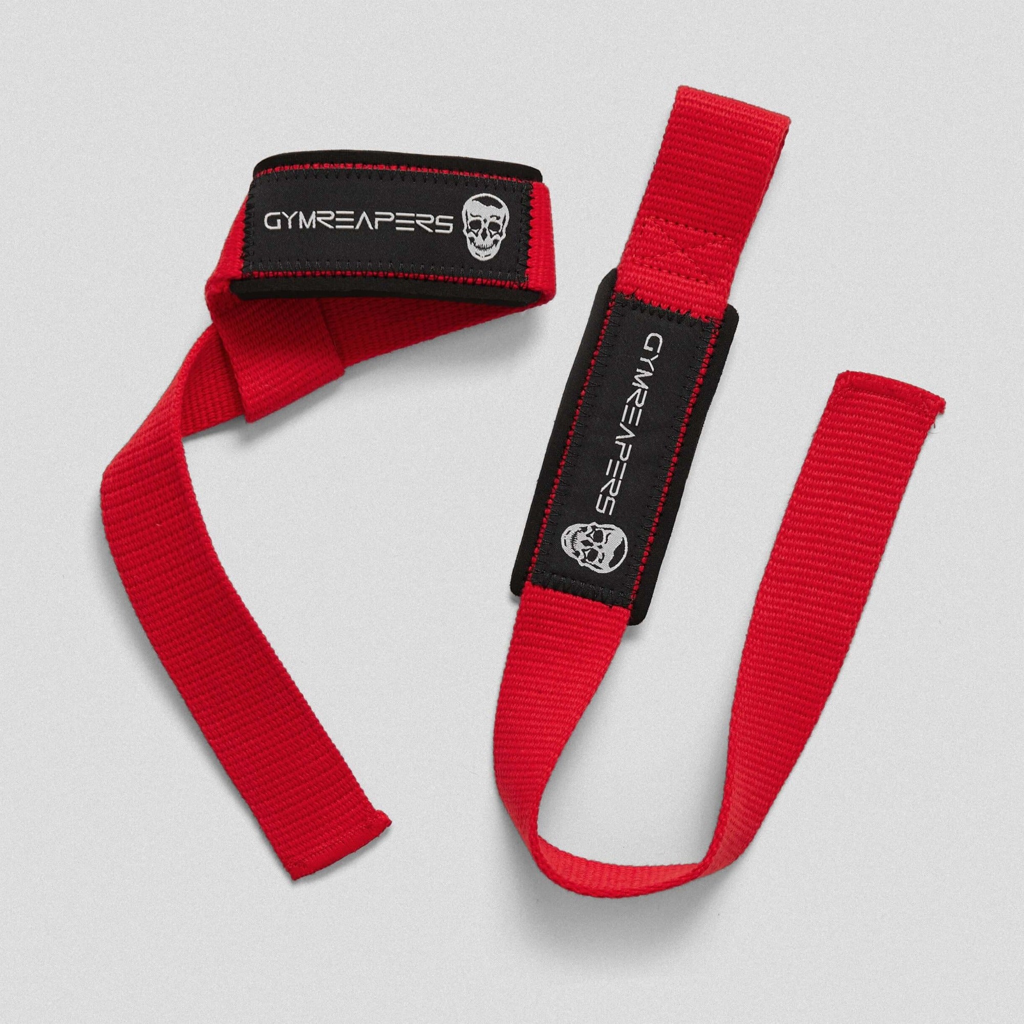 red black lifting straps flat and wrapped