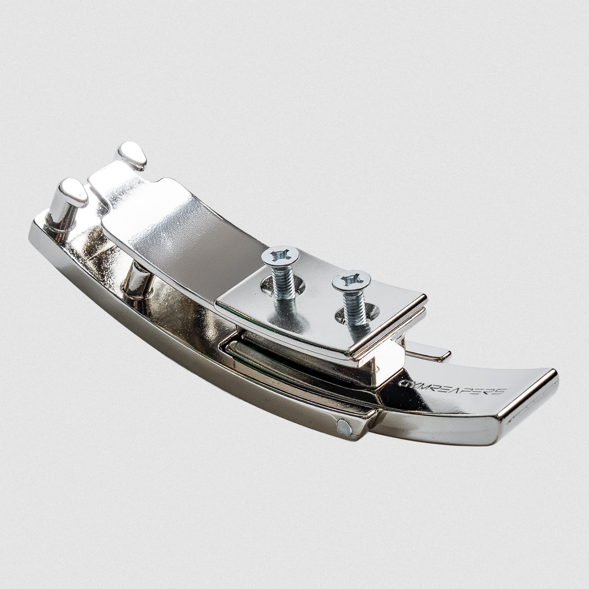 underside shot of nickel lever belt attachment