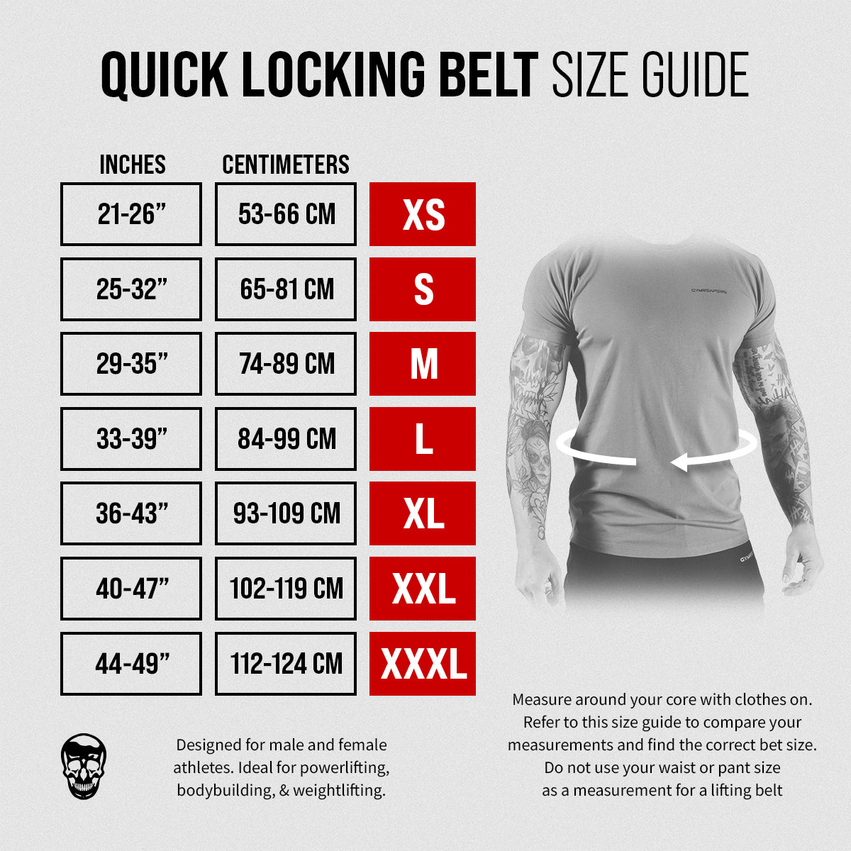 size chart quick locking belt gray texture