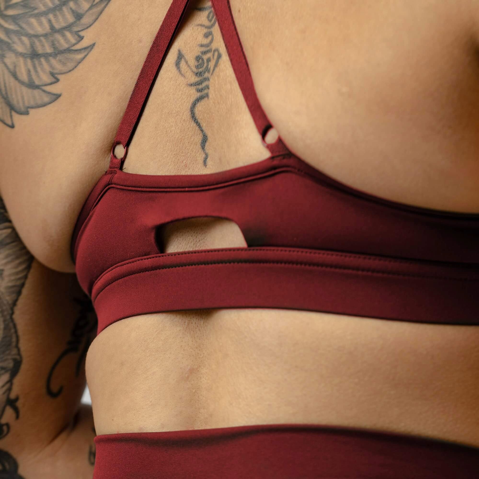 strive bra ember red back close up