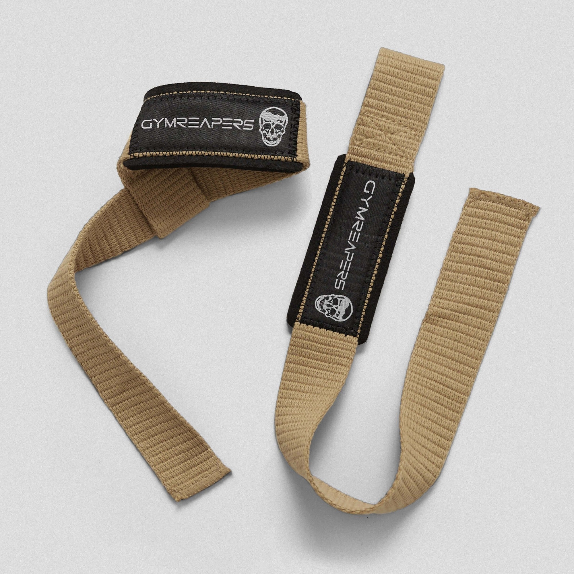 tan lifting straps flat and wrapped