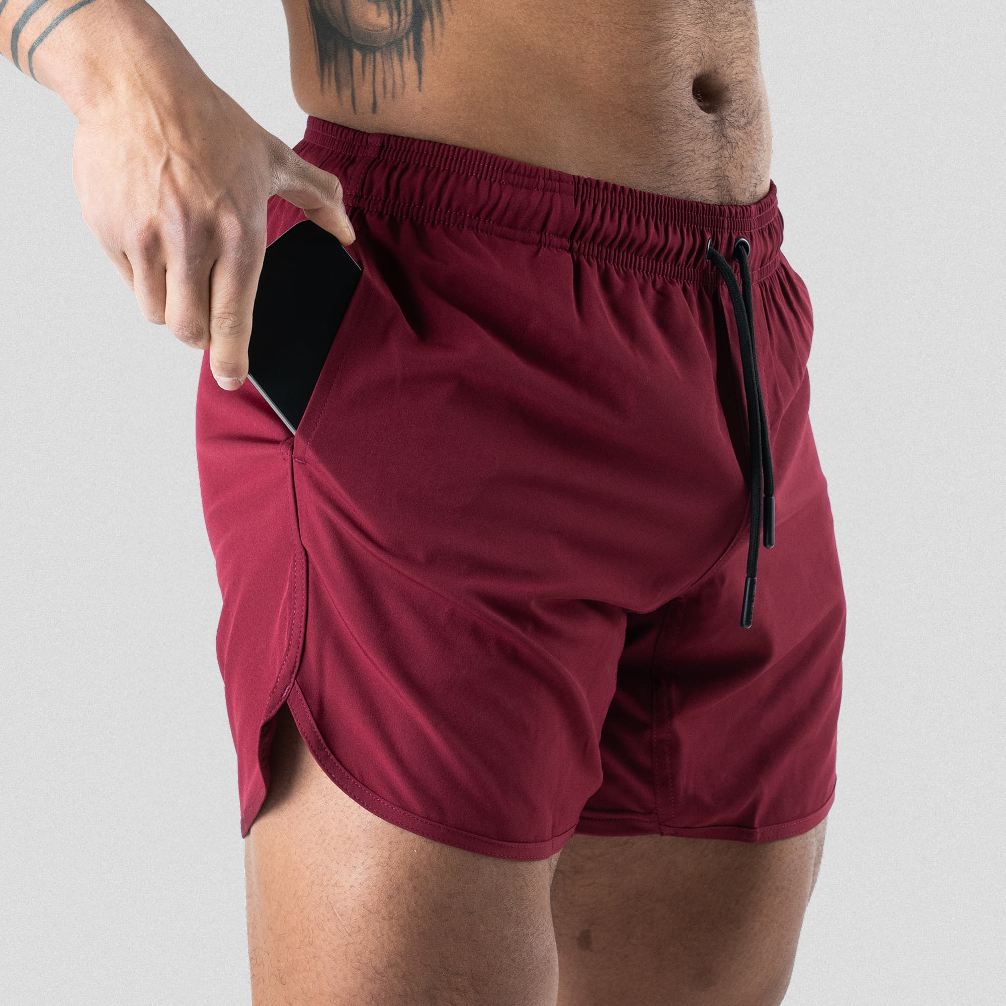 training shorts burgundy pocket studio