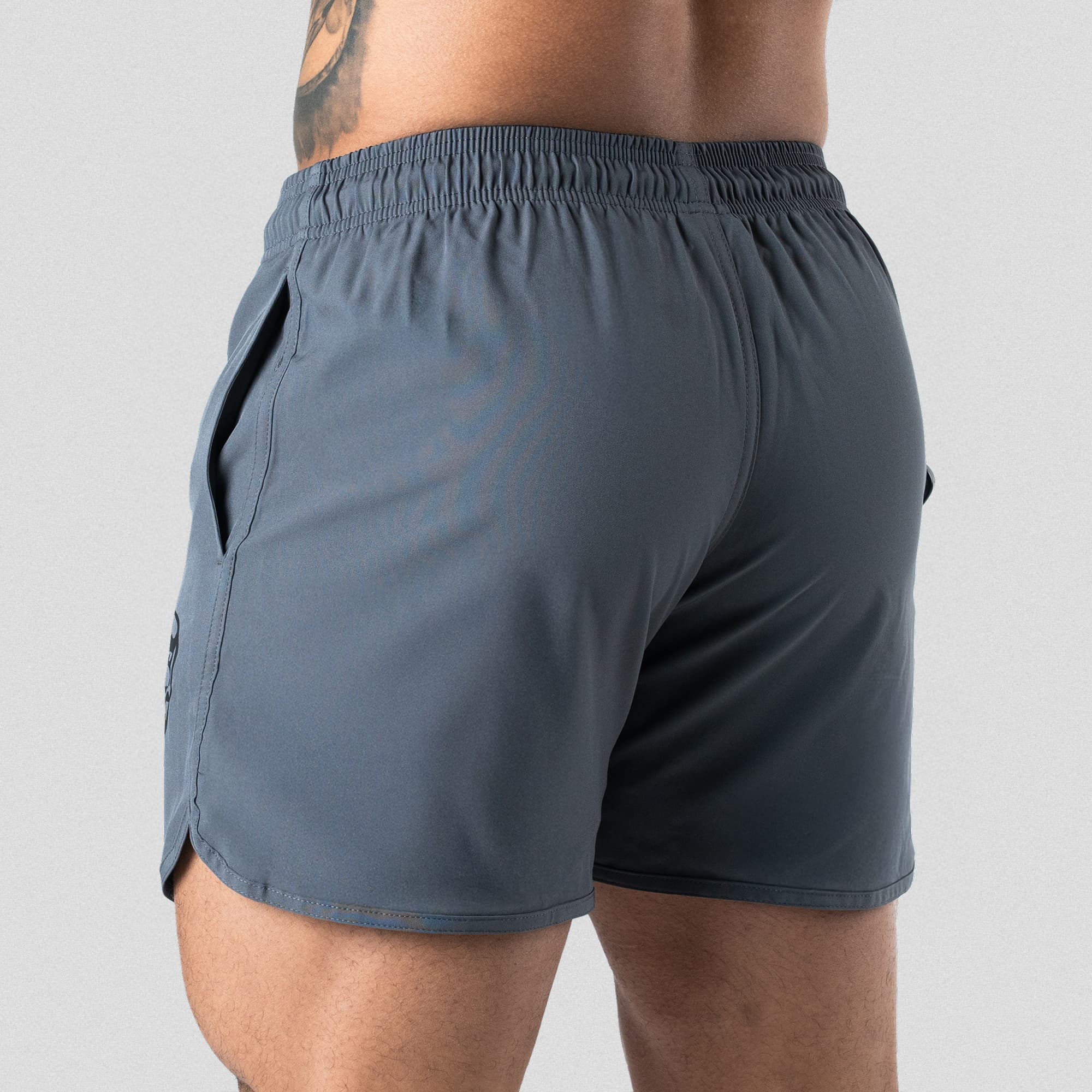 training shorts gray studio back