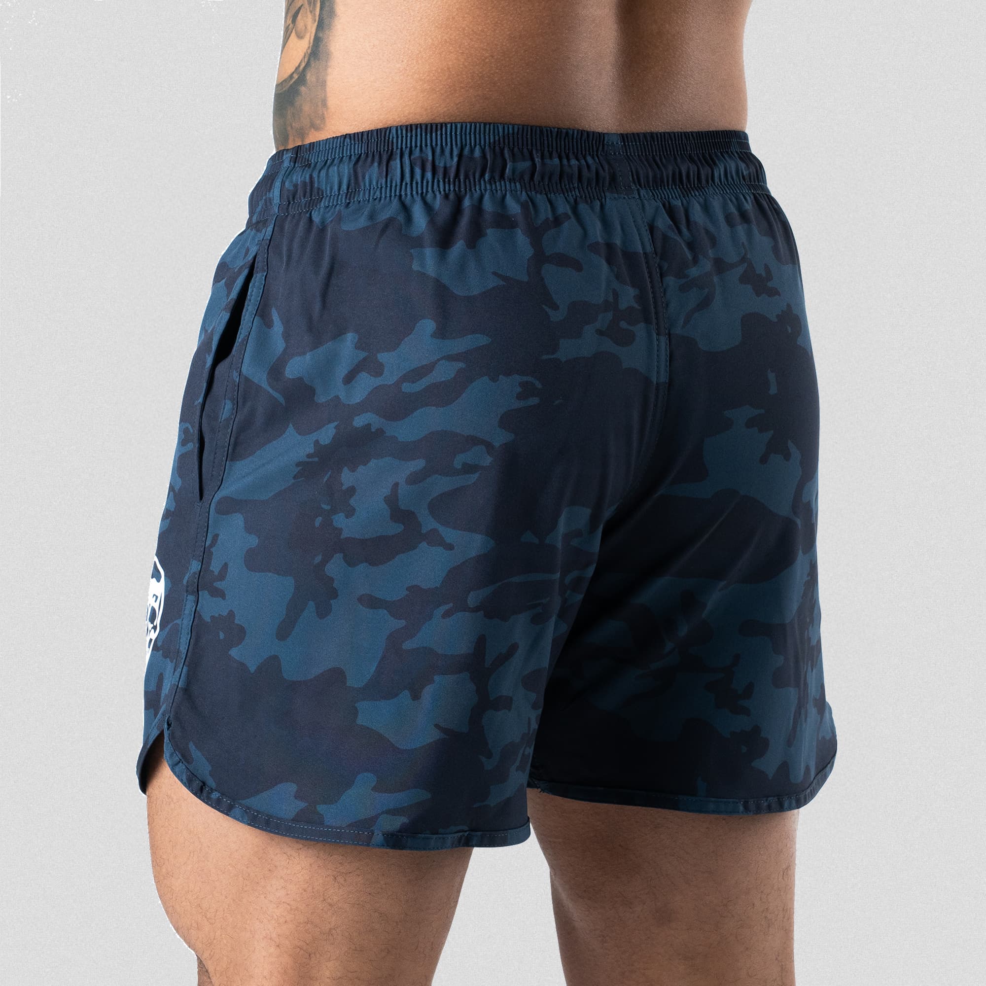 training shorts wave camo back studio shot