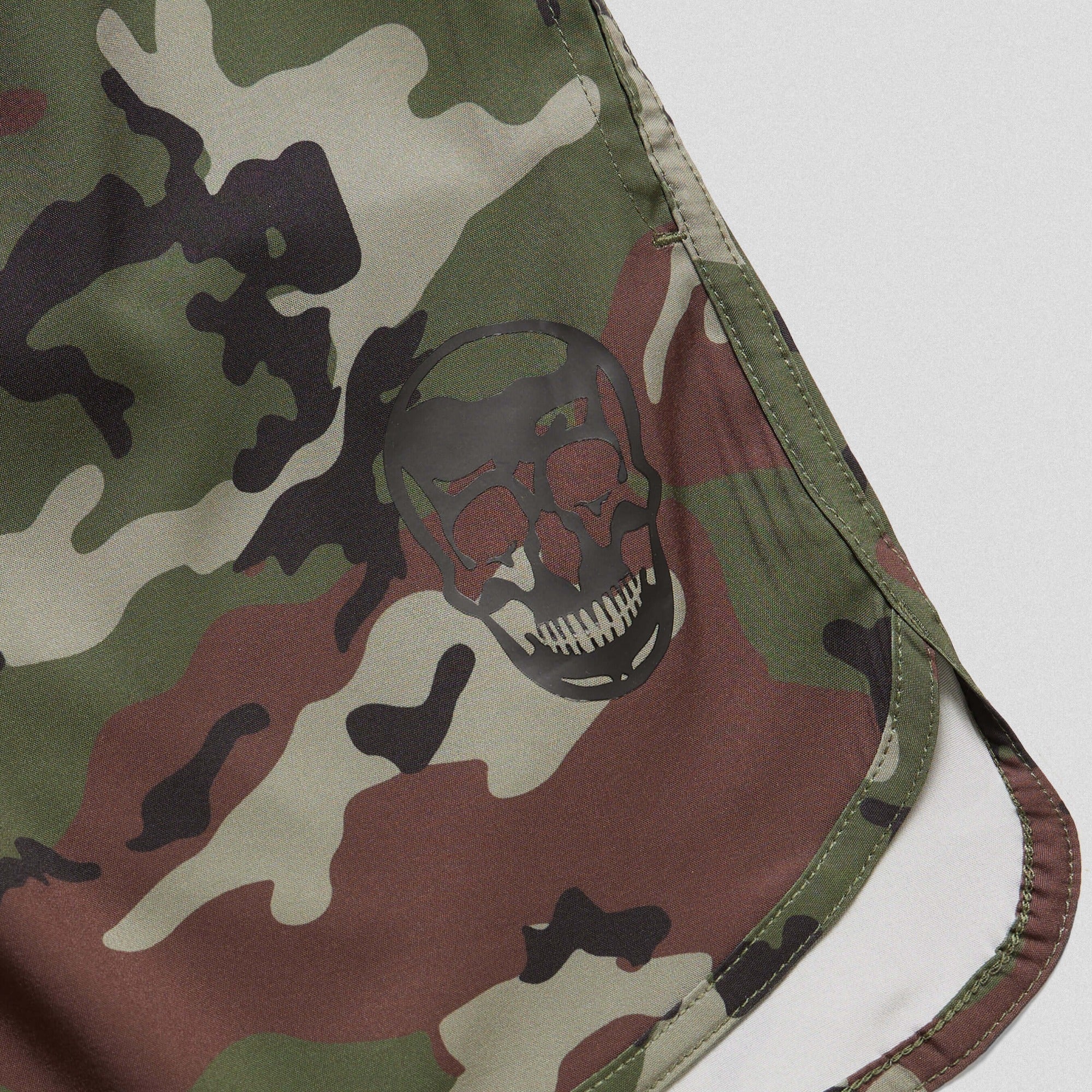 woodland camo training shorts close up flat