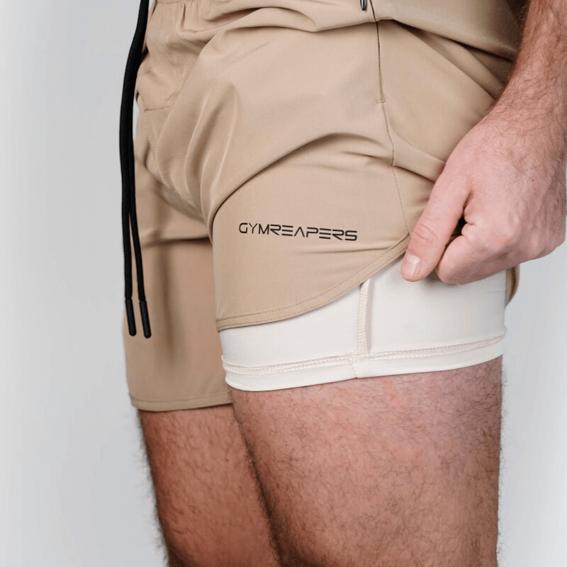 training shorts with liner tan