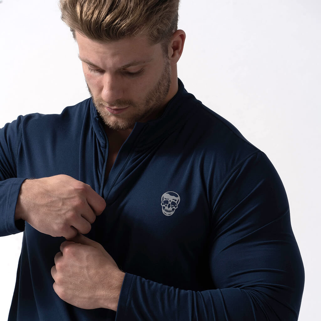 performance 1/4 zip navy detail