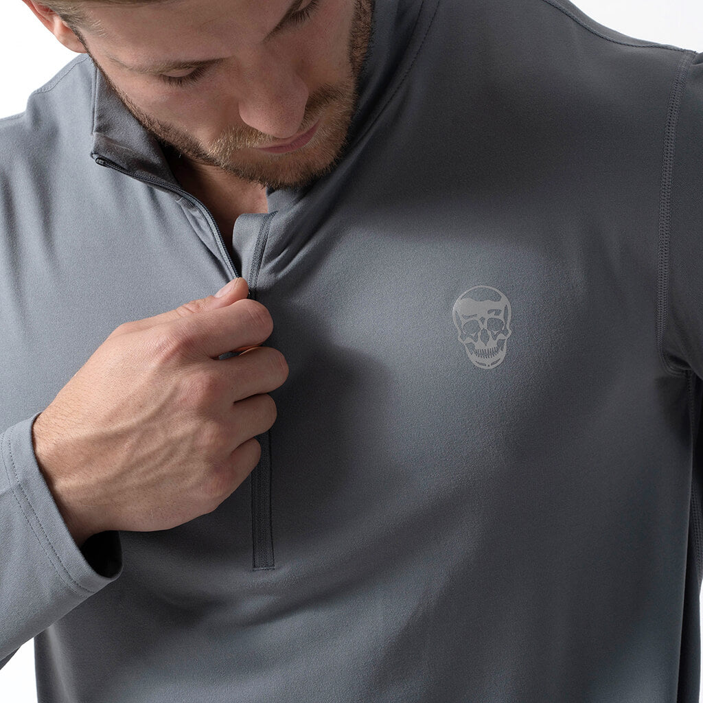 performance 1/4 zip steel close up