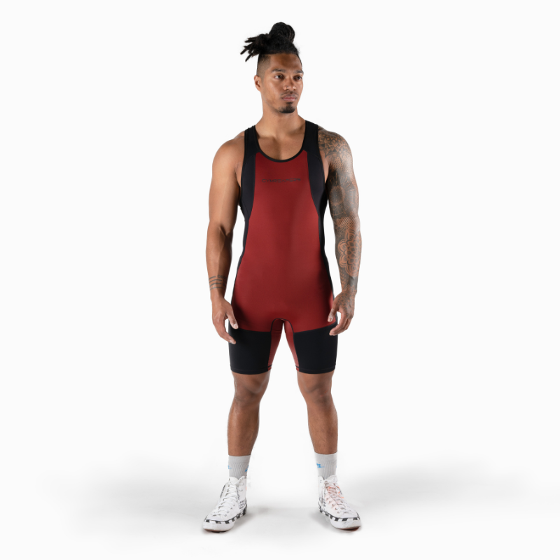 red weightlifting singlet