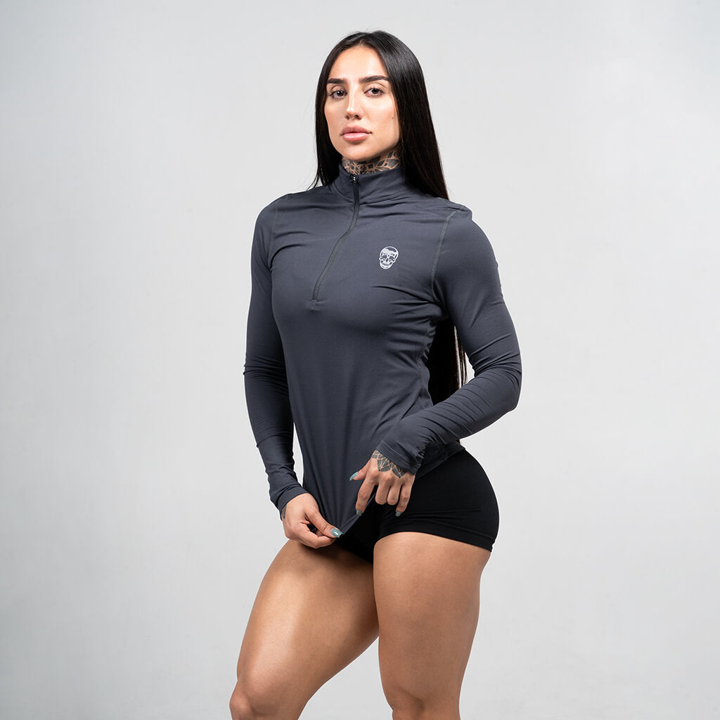 womens performance 1/4 zip obsidian side