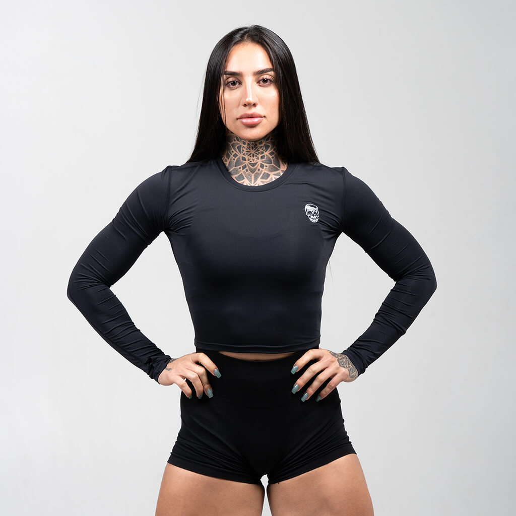 womens performance long sleeve black front