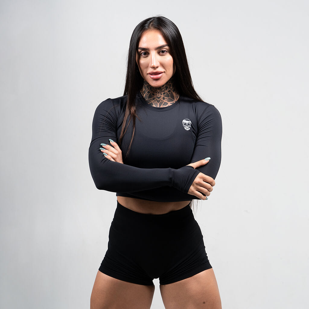 womens performance long sleeve black full