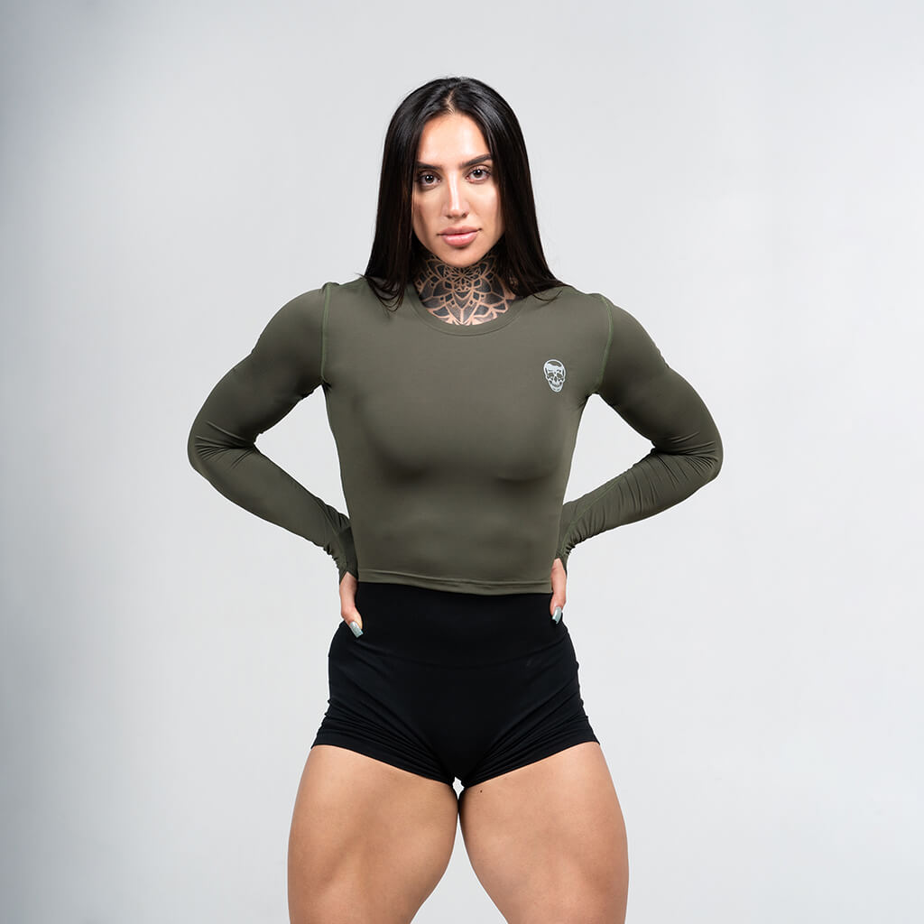 womens performance long sleeve green front
